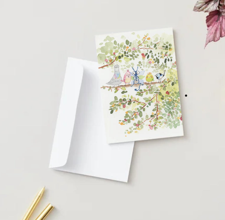 Greeting card (Dragon and birds)
