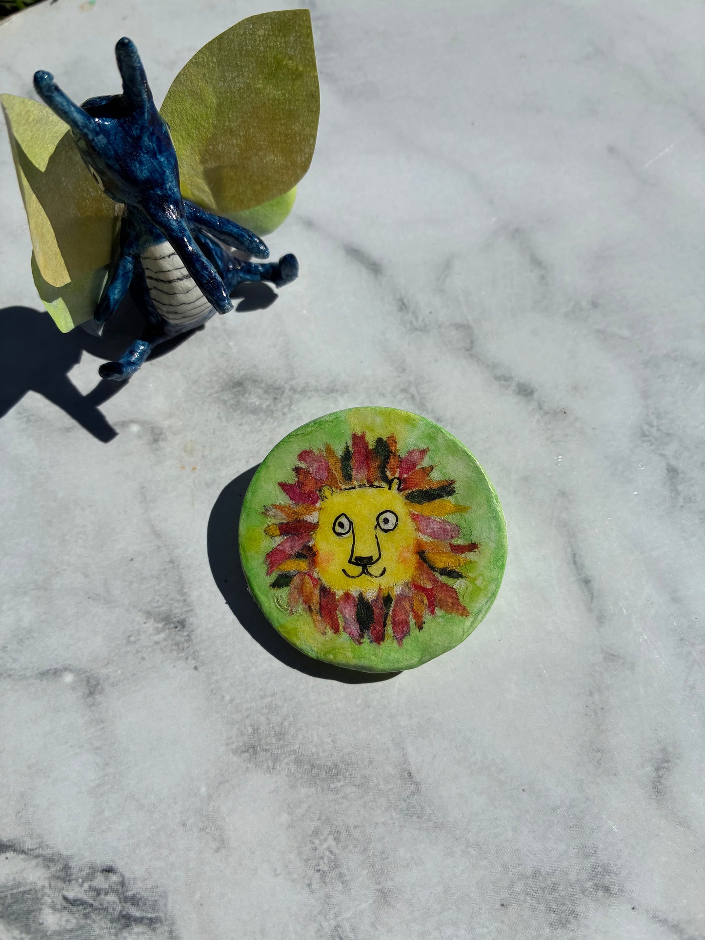 Tsugi Paper Clay Brooch: Green Lion