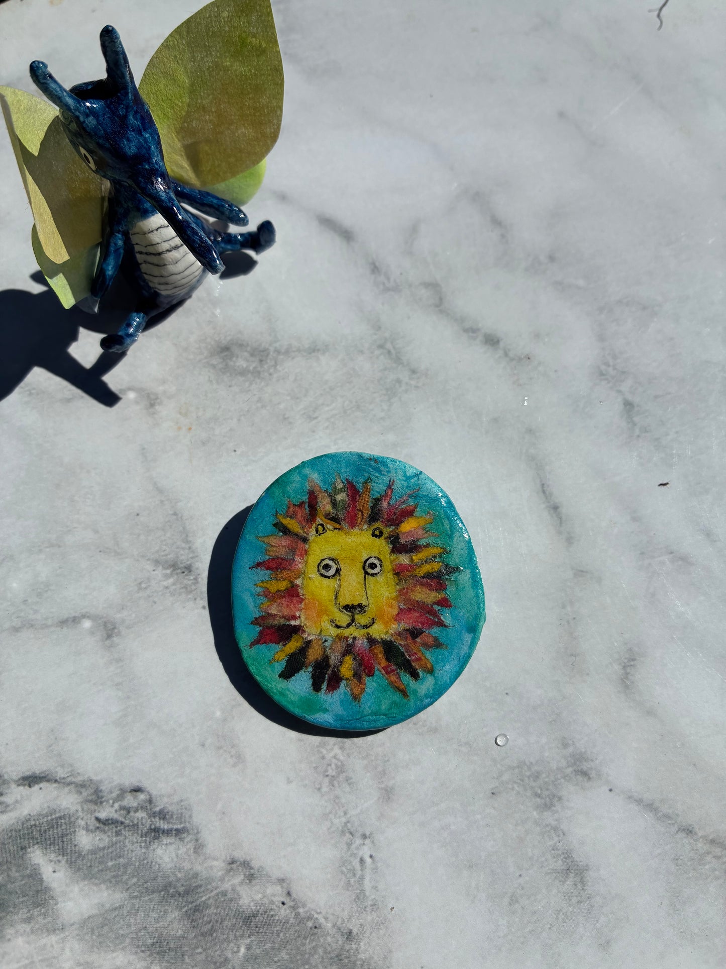 Tsugi Paper Clay Brooch: Turquoise Lion